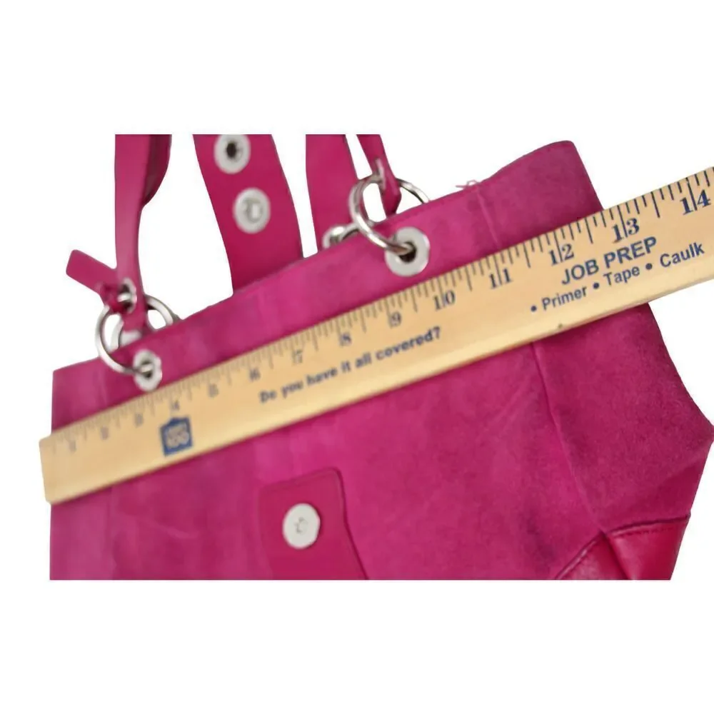 ROOMY BATH & BODY WORKS MAGENTA FAUX LEATHER SUEDE TOTE BOHO SHOULDER BAG PURSE